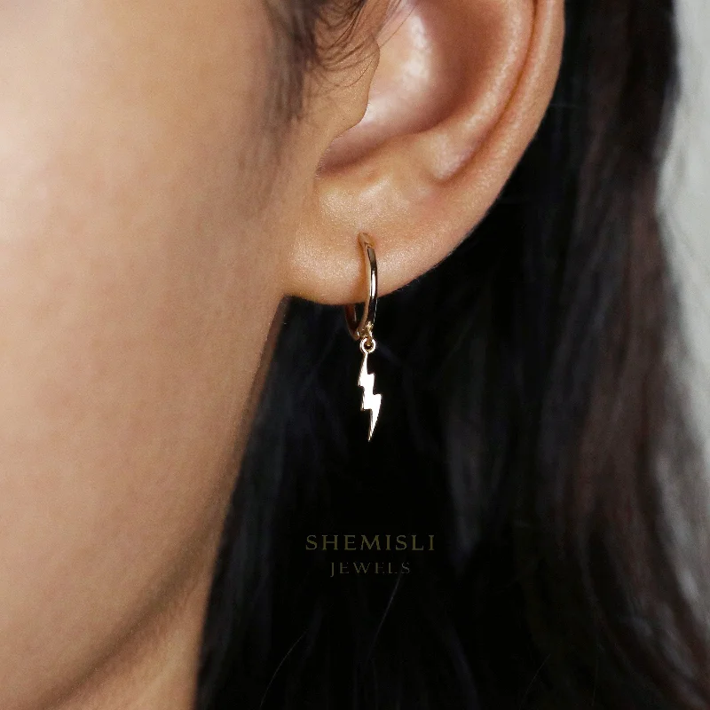 Trendy Silver Earrings-Dainty lightning Hoop Earrings, Huggies, Gold, Silver SHEMISLI SH116 LR