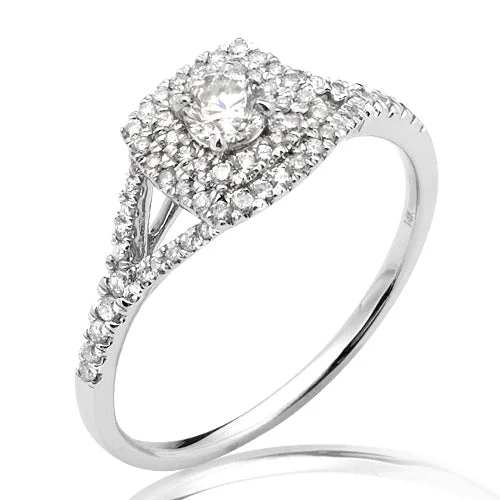 Heart Shaped Engagement Ring-14KW 0.50CTW DIAMOND BRIDAL RING WITH DOUBLE SQUAR