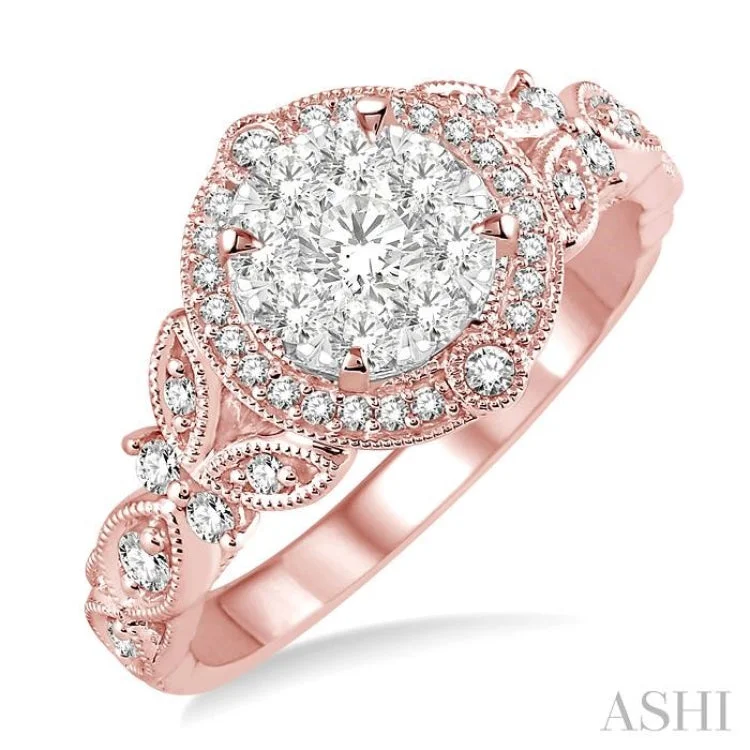 Men's Engagement Ring-5/8 ctw Diamond Lovebright Engagement Ring in 14K Rose and White Gold