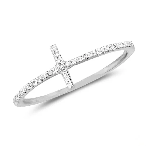 Unique Wedding Ring Set for Couples-14KW 0.10CTW DIAMOND CROSS RING