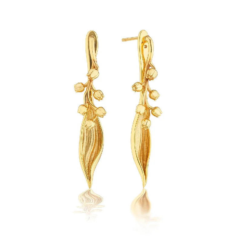 Classic Dangle Earrings-Meadow Lily of the Valley Convertible Earrings - Gold