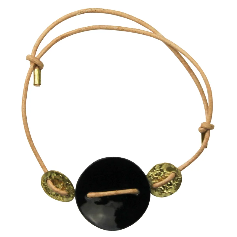 Luxury Gold Charm Bracelet-Bracelet - Threaded Discs, Black