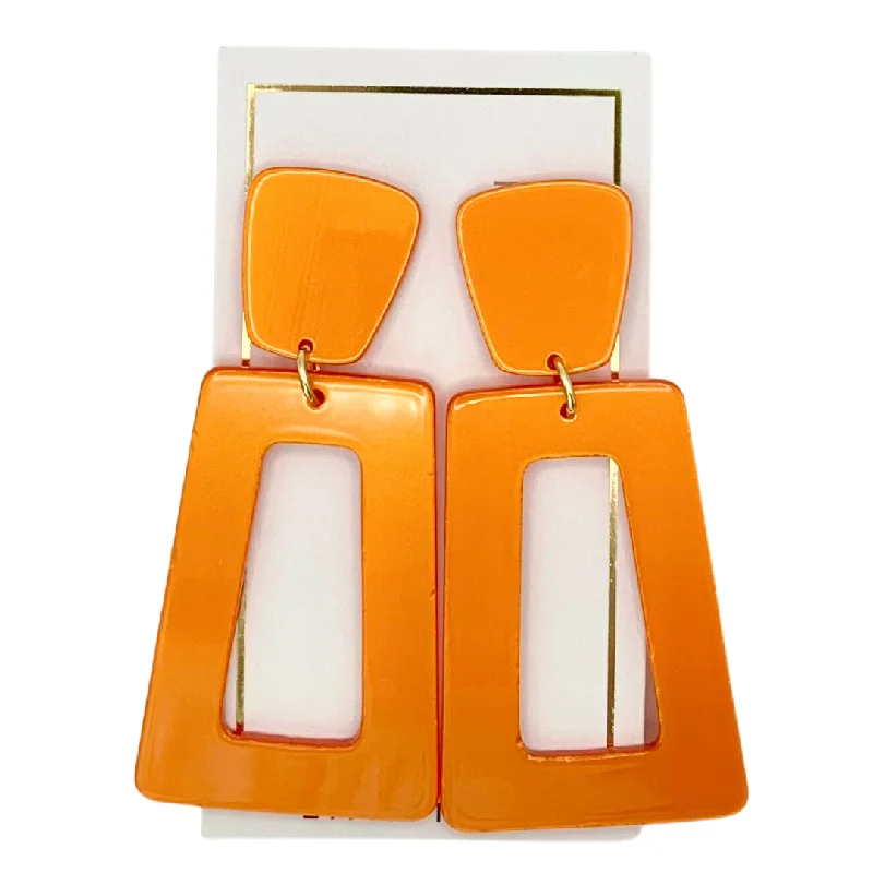 Custom Earrings for Bridesmaids-Linny Co | Kennedy Rectangular Drop Earrings in Metallic Orange