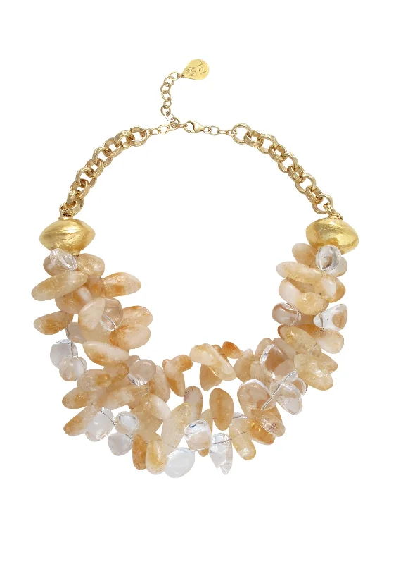 Beautiful Gold Necklace-Citrine Clear Quartz Gold Accent Necklace