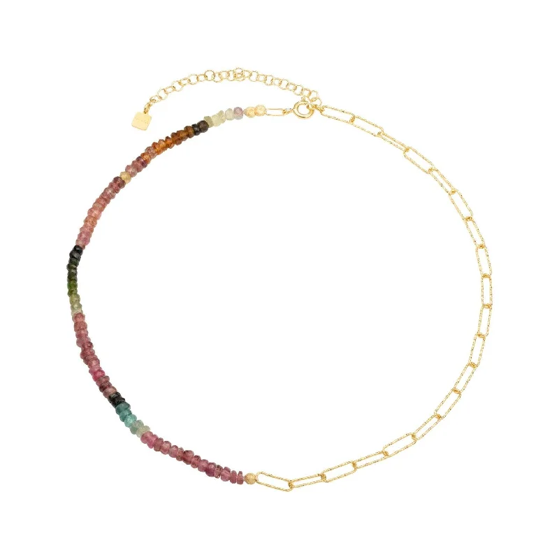 Silver Necklace with Crystal-Brianda 18K Gold Plated Necklace w. Tourmaline