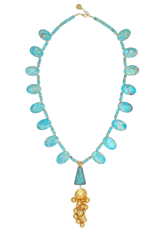 Luxury Custom Necklace-Imperial Jasper Turquoise Gold Pendant Necklace