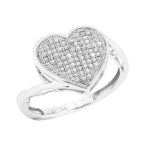 Trendy Stackable Rings-Sterling Silver 0.25CTW DIAMOND HEART RING