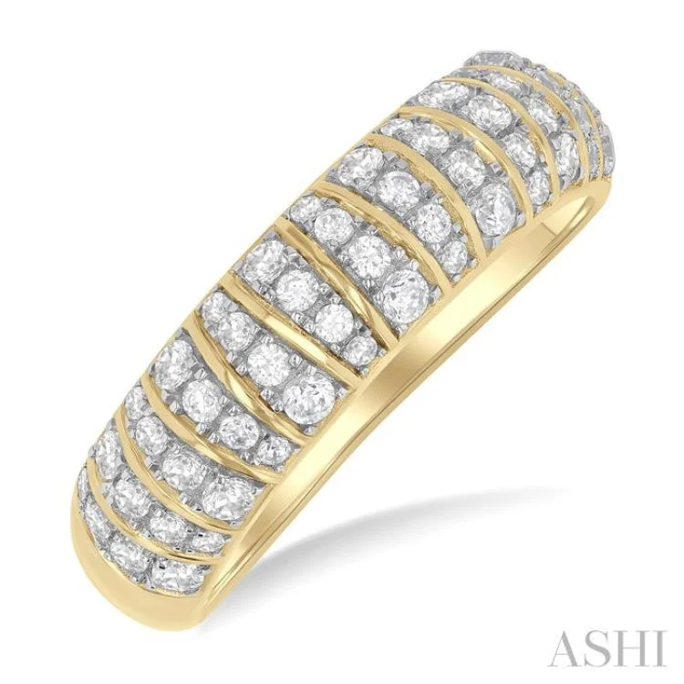 Silver Ring with Diamonds-1/2 ctw Ribbed Dome Shape Round Cut Diamond Fashion Ring in 10K Yellow Gold