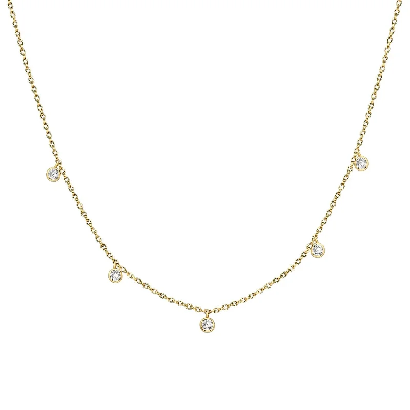 Fashion Jewelry Necklace for Women-5 Bezel Diamond Station Necklace, 14k