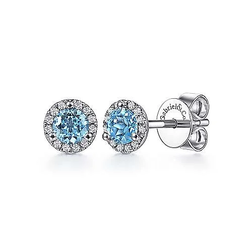 Pearl and Diamond Earrings-14K W Gold 0.64ctw Blue Topaz and 0.10ctw Diamond Stud Earrings