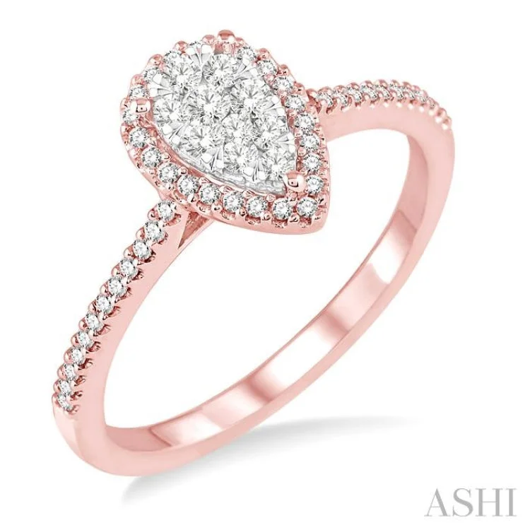 Men's Ring with Diamonds-1/3 ctw Pear Shape Diamond Lovebright Ring in 14K Rose and White Gold