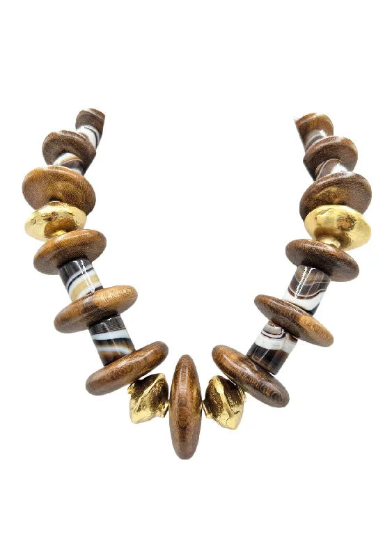 Gold Necklace with Sapphires-Horn Wood Gold Accent Necklace