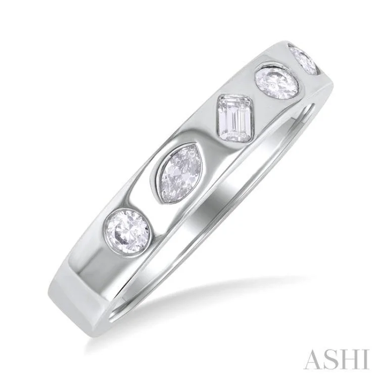 Dazzling Engagement Ring Set-3/8 ctw Mixed Shape Diamond Cut Fashion Band in 14K White Gold