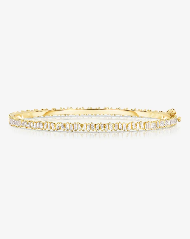 Women’s Beaded Bracelet with Pearls-Baguette Ridge Bangle