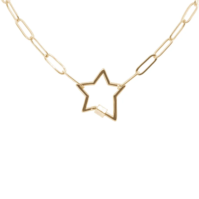 Fashionable Birthstone Necklace-Gold Paperclip Chain Link Necklace - Star