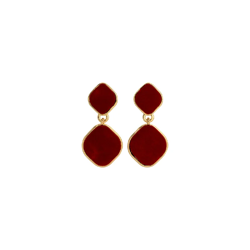 Diamond Stud Earrings-ALMA BURGUNDY VELVET