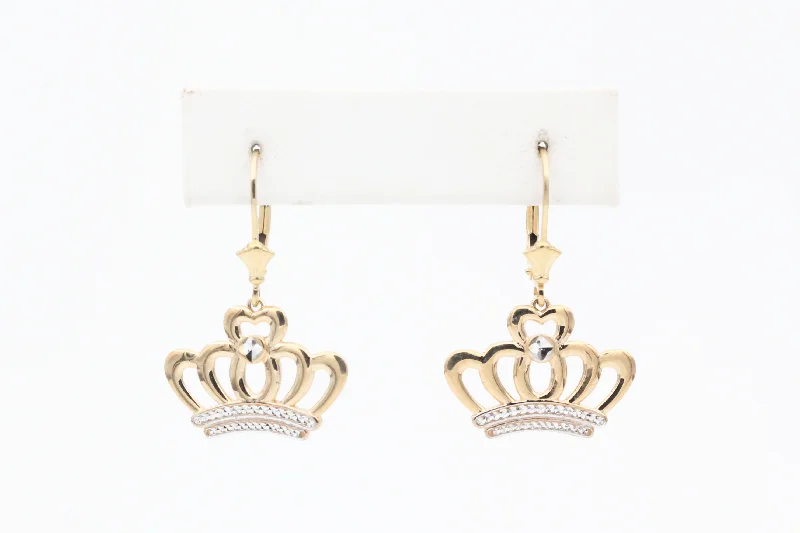 Unique Gold Earrings-Yellow Gold Crown Earrings