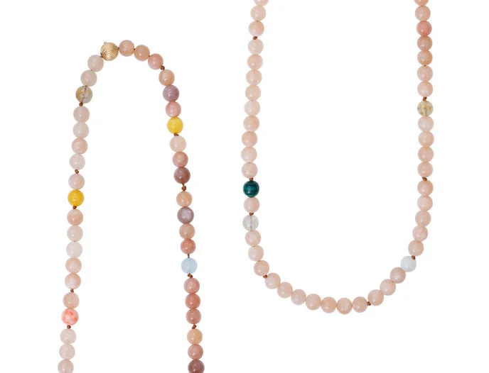 Minimalist Gold Necklace-Bead collier Pearls, Blush 90 cm.