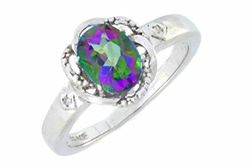 Unique Wedding Ring Set-2 Ct Mystic Topaz & Diamond Oval Ring .925 Sterling Silver Rhodium Finish