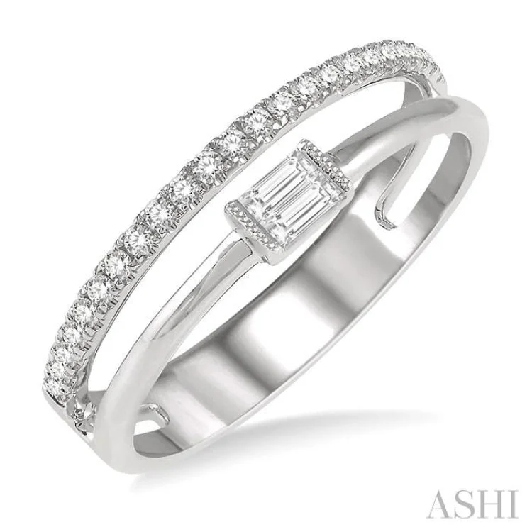 Modern Wedding Band Set for Women-1/5 ctw Double Row Baguette and Round Diamond Fashion Ring in 14K White Gold