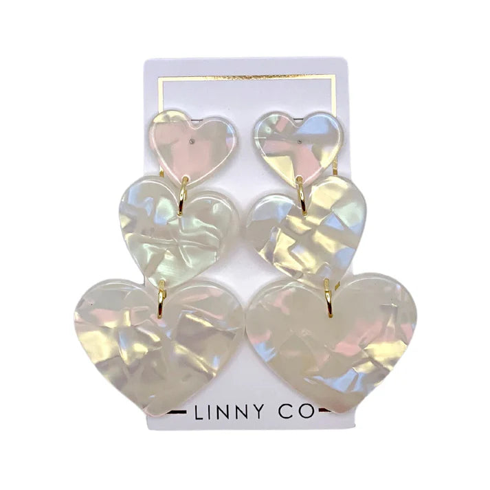 Luxurious Pearl Earrings-Linny Co | Penny Heart Drop Earrings in Clear Iridescent