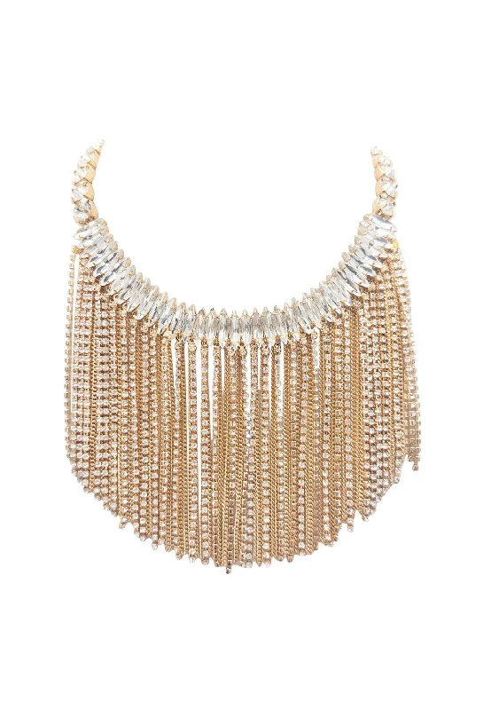 Fine Diamond Necklace-Diamond Illusion Gold Choker Bib Necklace