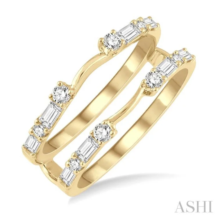 Elegant Custom Ring-5/8 ctw Baguette and Round Cut Diamond Insert Ring in 14K Yellow Gold