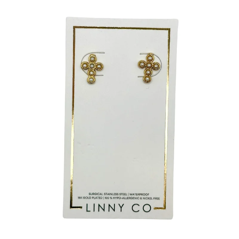 Silver Stud Earrings-Linny Co | Bethany Gold Tone Pearl Cross Stud Earrings