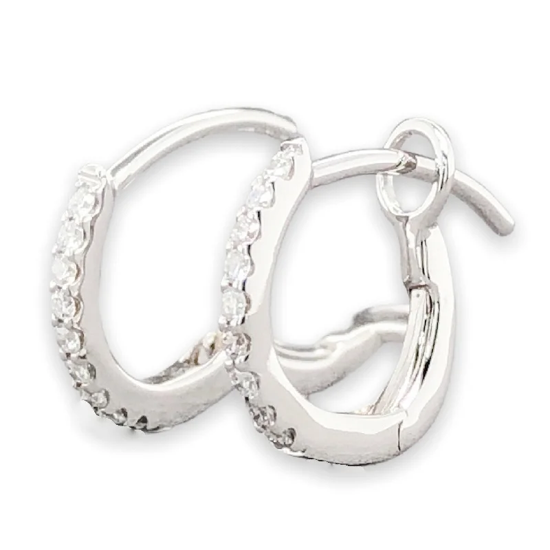 Chic Hoop Earrings-18K W Gold 0.11ctw G/SI2 Small Diamond Huggie Earrings