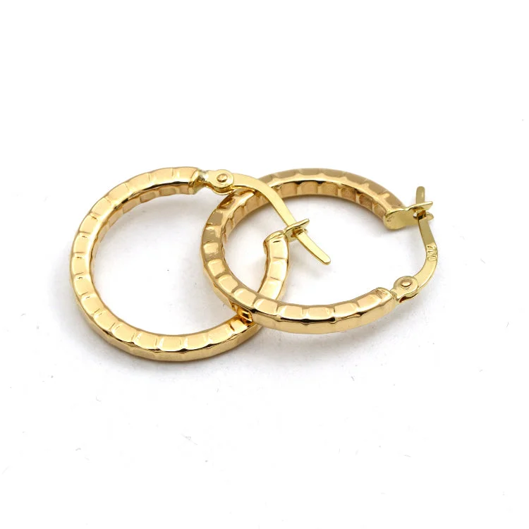 Elegant Wedding Earrings-Real Gold Round 3D Lined Clip Earrings Set - Model 4956 E1912