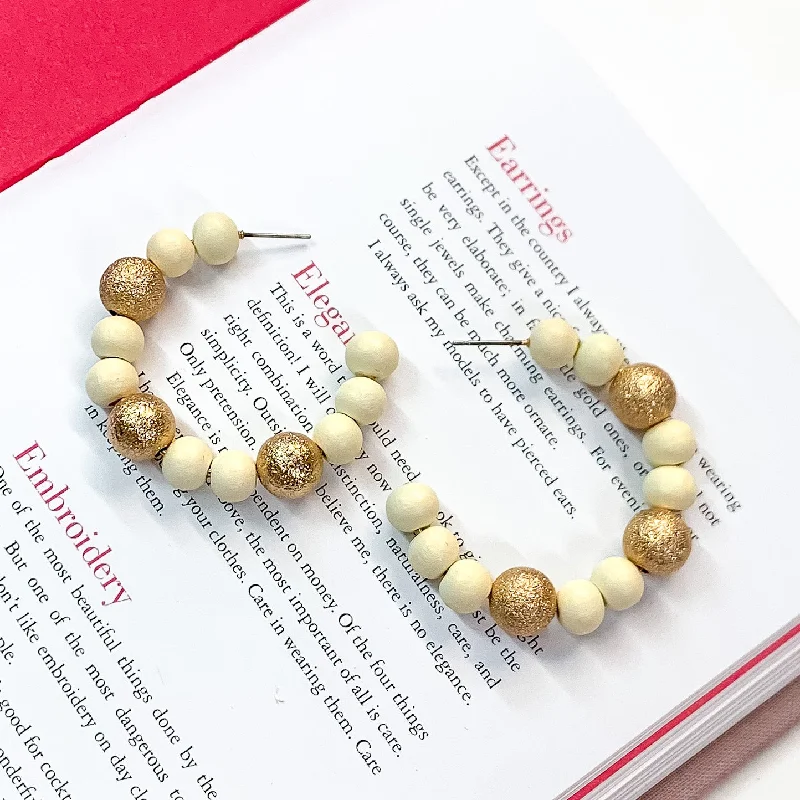 Trendy Earrings for Bridesmaids-Making Joy Beaded Hoop Earrings with Gold Tone Spacers in Ivory