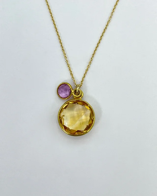 Rose Gold Pendant Necklace-Margaret Solow Citrine & Sapphire Necklace