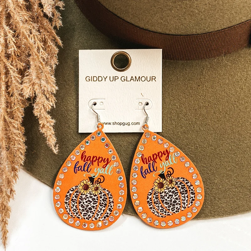 Stunning Wedding Earrings-Happy Fall Y'all Teardrop Earrings in Orange with AB Crystals