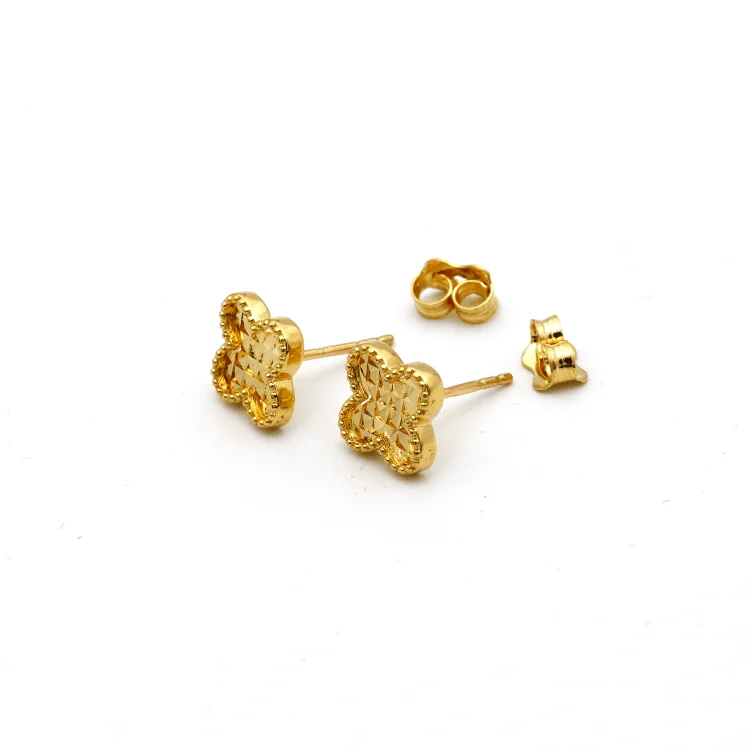 Fashion Earrings for Women-Real Gold Clover Glittering Earring Set - Model GZJVN3050 E1917