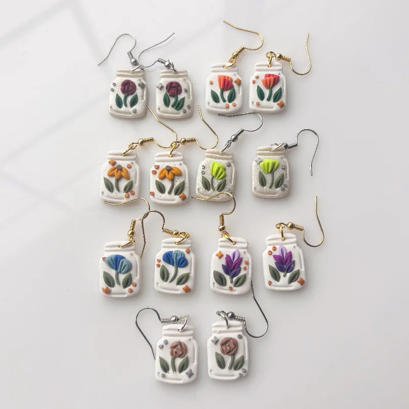 Moon Shaped Earrings-FLORAL JAR EARRINGS