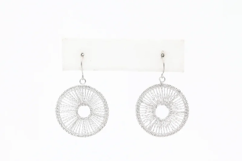 Elegant Earrings for Special Occasions-White Gold Wire Wrapped Disc Dangle Earrings