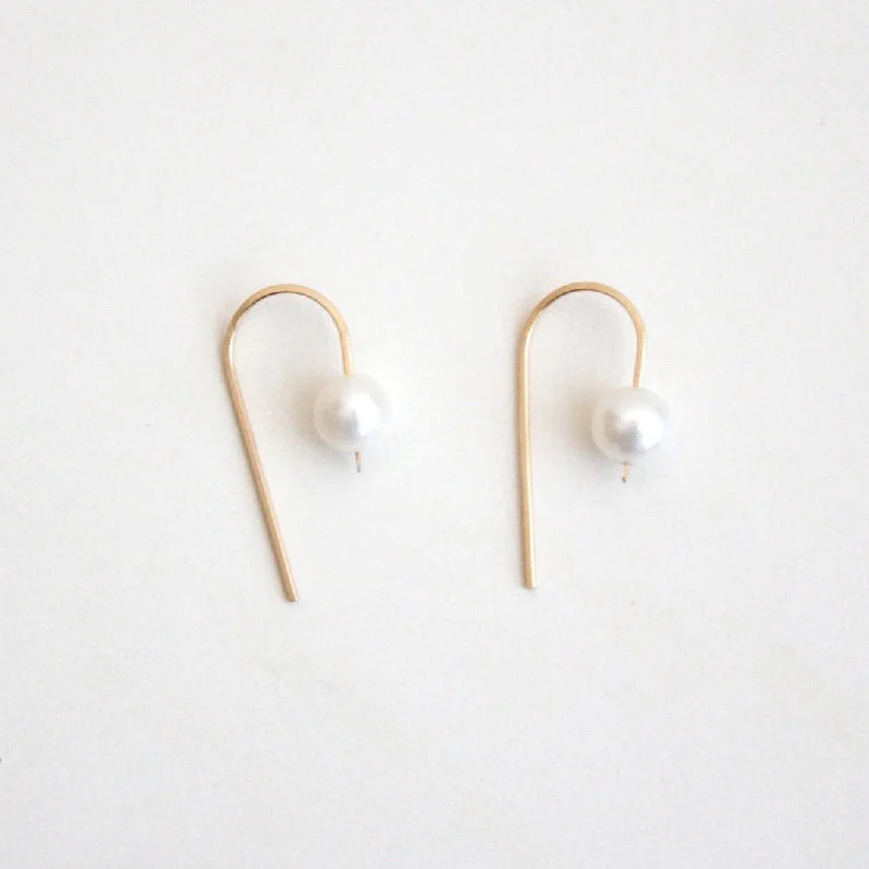 Ethnic Earrings for Women-Short Arc Threader Earrings with Large Pearl