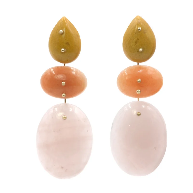 Beautiful Drop Earrings-Mobile Earrings Jasper Aventurine Rose Quartz Dark