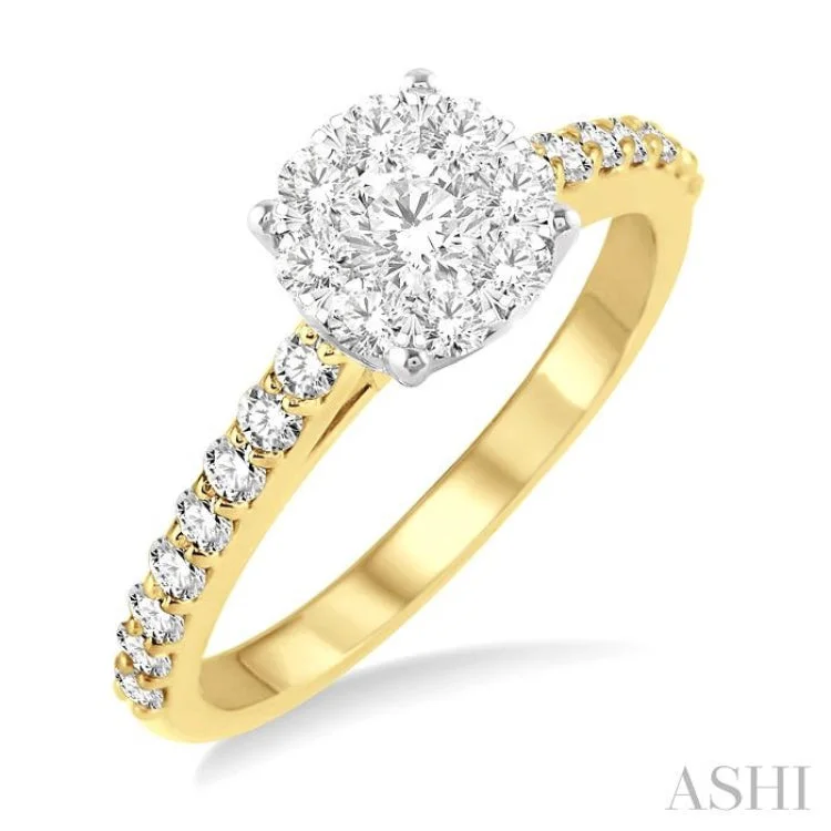 Custom Ring for Engagement-1/2 ctw Diamond Lovebright Engagement Ring in 14K Yellow and White Gold