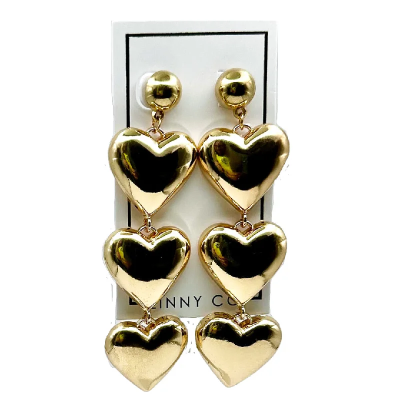 High-End Wedding Earrings-Linny Co | Brynn Gold Tone Heart Drop Earrings