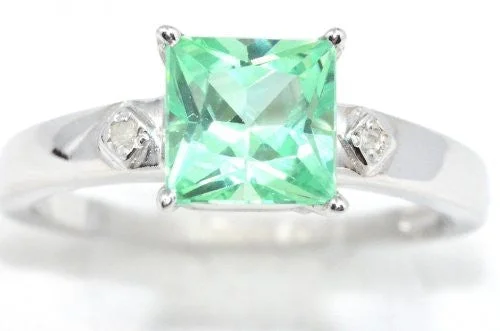 Heart Shaped Engagement Ring-1 Ct Green Sapphire & Diamond Princess Cut Ring .925 Sterling Silver Rhodium Finish