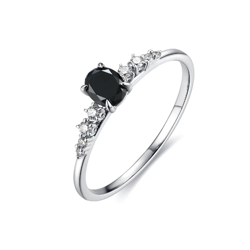 Wedding Ring for Bride-Oval Black Diamond Galaxy Ring