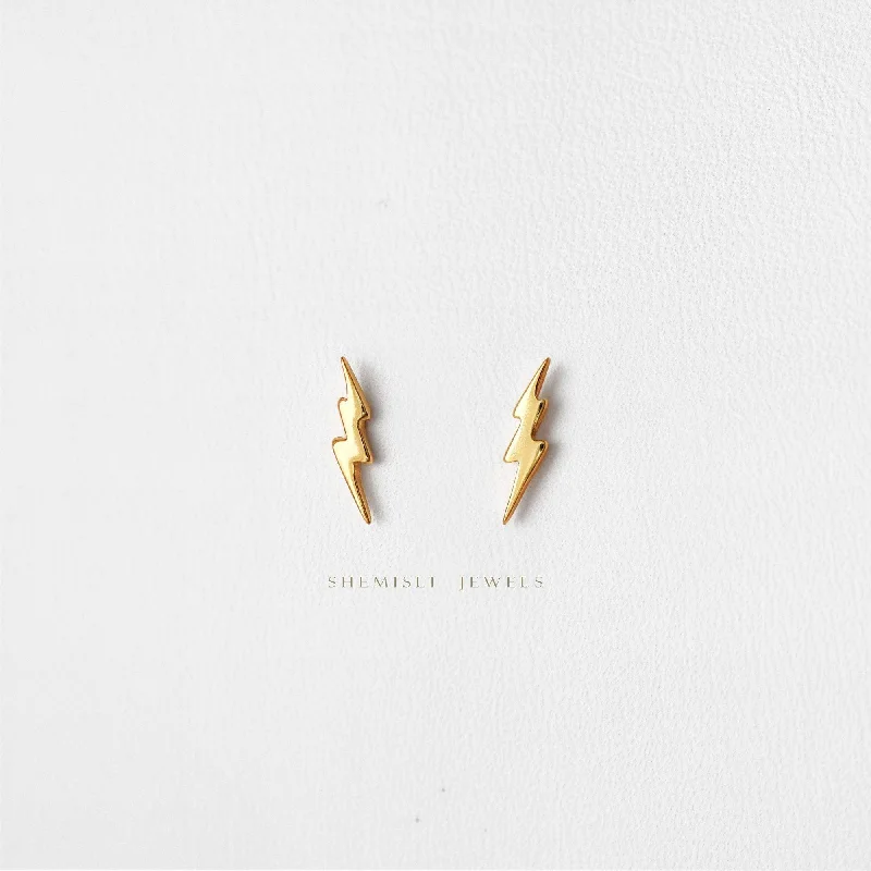 Modern Gold Earrings-Tiny Lightning Studs Earrings, Unisex, Gold, Silver SHEMISLI - SS114 LR