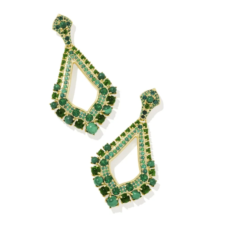 Modern Drop Earrings-Kendra Scott | Krista Statement Earrings in Gold Green Mix