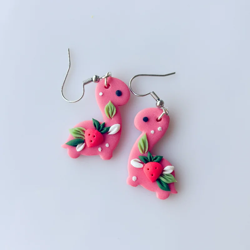 Bridal Earrings with Diamonds-STRAWBERRY DINO EARRINGS (BRONTO)