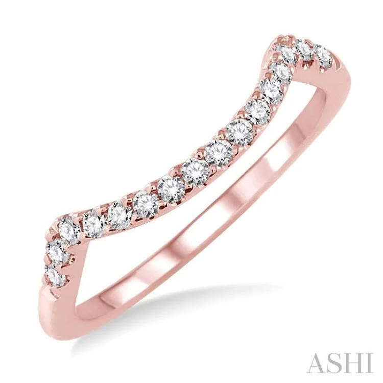 Diamond Ring with Gold Band-1/5 ctw Round Cut Diamond Wedding Band in 14K Rose Gold