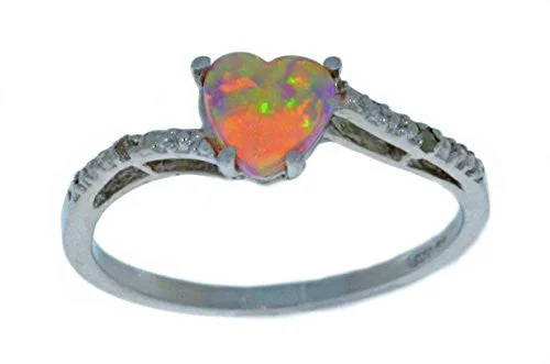 Men's Diamond Engagement Ring-6mm Pink Opal & Diamond Heart Ring .925 Sterling Silver Rhodium Finish