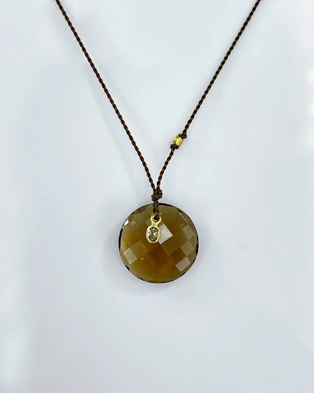 Simple Gemstone Necklace-Margaret Solow Cognac Quartz & Diamond Necklace