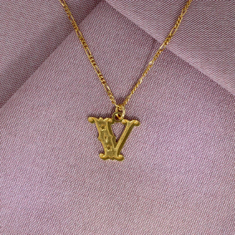 Vintage Pendant Necklace-Circus Letter V Gold Plated Necklace