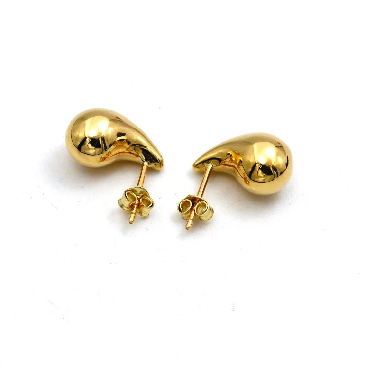 Luxury Earrings for Wedding-Real Gold Plain Teardrop Stud Earrings Set - Model 6898-26 E1932